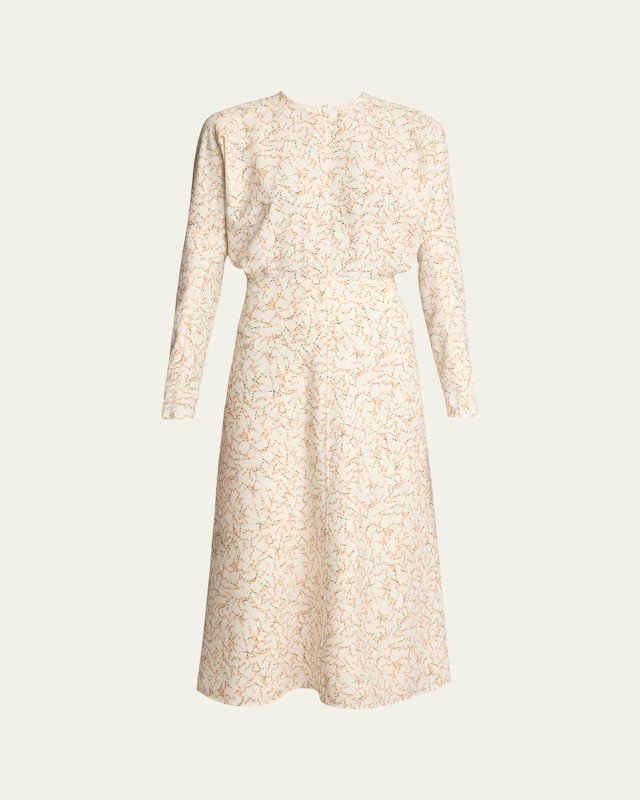 Printed Dolman-Sleeve Midi Dress